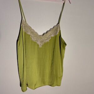 Soma Light Olive Satin Camisole with Cream Lace
